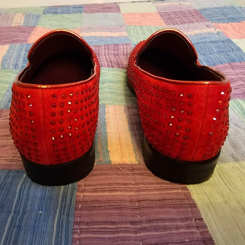 Alberto Fillini Red Velvet and Rhinestone Slip on Loafers, Size 8.5 Men’s - Picture 4 of 7